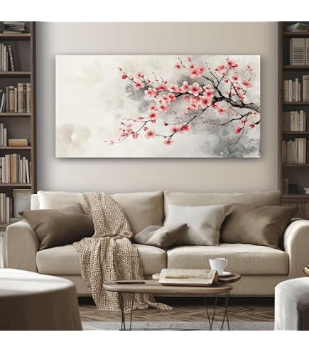 Stampa Su Tela Moderna 80x160 Cm – Fiore Di Ciliegio E Monte Fuji In Stile Giapponese, Poster Senza Cornice Per Soggiorno E Camera - 2