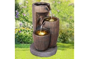 AMUR Fontana da giardino, fontana, fontana decorativa, fontana da interno, fontana, fontana con luce LED 230V gioco d'acqua a cascata per giardino, laghetto da giardino, terrazzo (DREIERLEI)