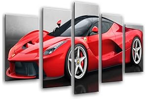 CUADROS CAMARA Quadro su Legno, Auto Sportiva, Ferrari Rossa, 165 x 62cm, Stampa in qualita Fotografica. Ref. 26436
