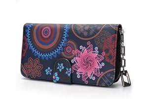 MOFUT Carteras de Mujer Grande Formato Largo, Monederos Mujercon e Stampado de Flores y Flores en Estilo Mandala y étnico, Billeteras Mujer con Cremallera y Botón de Ppresión