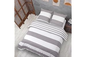 Vency Bettwäsche 135x200 4-Teilig Grau & Weiß - Oeko-TEX 80% Baumwolle & 20% Polyester, 2X Bettbezug Reißverschluss + 2X Kissenbezug 80x80 Reißverschluss, Still Modell