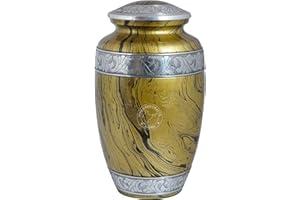 Hind Handicrafts Urne für menschliche Asche für Erwachsene mit silberfarbener Gravur, handgefertigte Beerdigungsurne – große Columbarium-Urne – inklusive Tasche – 200 Kubikzoll (Wellen – 2)