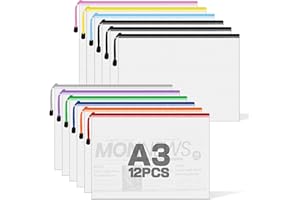 LALATOK 12PCS Busta Trasparente A3 Buste di Plastica A3 Borse di File Buste con Cerniera A3 Sacchetto di Zip Impermeabile per Uffici, Viaggio, 10 Colori