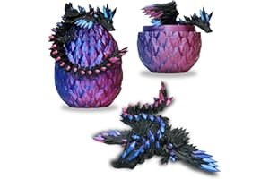 KOALA STUDIO Drago Articolato Alato e il Suo Uovo Stampato in 3D – Decorazione Universo Fantastico Fidget Toy Idea Regalo Unica Decorazione per la Casa Camera Salotto Bambini (Nero + Blu Viola)