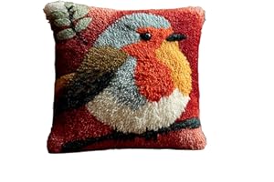 ZUHK 3D DIY Latch Hook Kits -17x17 Inch with Colorful Printed Canvas,Beginners Animals Latch Hook Pillow Kit,fit for Christmas, Halloween,Home Sofa Decoration (Robbin)