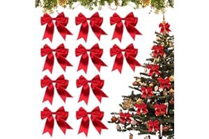 MAIBAOTEMBT Red Bows for Christmas, Pack of 10 Christmas Tree Bows Decoration, Handmade Decorative Bows, Christmas Tree Decoration Glitter Bows, for Wedding, Christmas Decoration, Gift Boxes, Crafts
