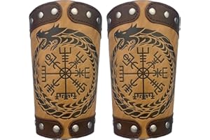 HiiFeuer Embossed Jormungandr Leather Arm Armor, Viking Arm Gauntlet Bracer