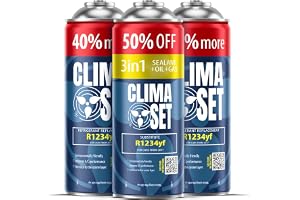 CLIMASET - 3-I-1 R 1234yf Luftkonditioneringspåfyllning, Olja, Läckagetätningsmedel XL & 2x R1234yf XL - AC-Gaspåfyllningssat