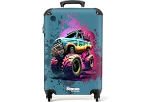 NoBoringSuitcases.com® Kinderkoffer Koffer Kinder Jungen Trolley Handgepäck Reisekoffer mit Rollen Monstertruck - Graffiti - Rosa - Neon - Koffer klein, 55x40x20