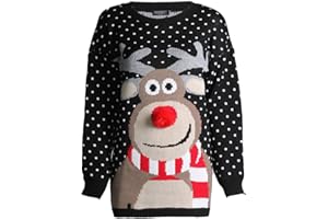 ZEE FASHION Unisex Weihnachtspullover Rudolph Drucken 3D Nase Pom