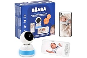 BÉABA, Babyphone Écoute Bébé Vidéo, Écran HD 720P, Caméra 360°, Vision Nocturne, Appli Mobile, Veilleuse Multicolore, Talkie Walkie, Berceuses, Thermomètre et Contrôle Humidité, Zen Night Light Blanc