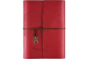 OMEYA Leder Notizbuch Tagebuch, Nachfüllbares Tagebuch für Frauen Mädchen, liniert Retro Reisende Tagebuch A5 16.5 cm x 23.4cm(rot)