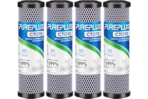 PUREPLUS Lot de 4 cartouches de filtre à eau CTO 1 micron 6,3 x 25,4 cm pour système de filtre à eau sous évier, Dupont WFPFC8002, WFPFC9001, FXWTC, SCWH-5, WHEF-WHWC, WHCF-WHWC, AMZN-SCWH-5