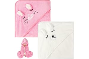 Aolso Hooded Baby Towel,2 PCs Baby Bath Towels with Hood,80x80cm Soft and Absorbent Hooded Towels for Kids Newborn and Infant, (White/Pink)