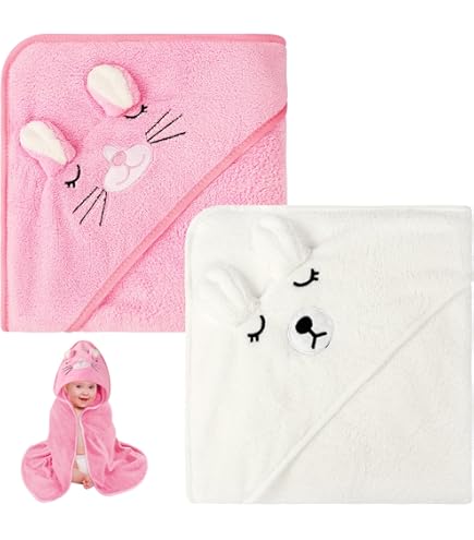 Serviette De Bain à Capuche Pour Bébé - Cape De Bain éponge 70x140cm, Motif Lapin Ou Animal - Super Absorbante, Douce - Cadeau Naissance