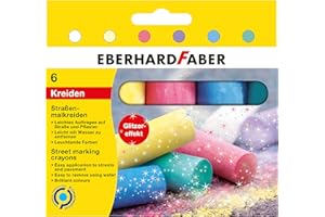 Eberhard Faber 526504 - Tiza de carretera purpurina, 6 colores brillantes Tiza de carretera en caja de cartón