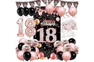 Jeackcelle Rose 18th Birthday Decorations Backdrop Banner Balloon, Number Foil 18 Balloon, 18 Years Old Birthday Party Decoration Supplies (18th, Rose Gold)