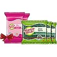Scotch-Brite Non-Scratch Sponge Scrub for Ceramics, Non -Stick, Glassware (2 Units) & Scotch-Brite Silver Sparks Scrub pad for dishwashing (3 Units)