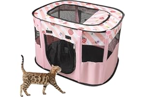 WAKERUG Foldable Pet Playpen, Portable Dog Cat Kennel Cage, Indoor/Outdoor Pop up Pet Tent Fence, Rectangle Delivery Room Pets Tent for Puppy Dog Kitten Cat