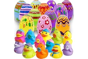 Lubibi 12 sztuk pisanka plastikowa zabawka z pasiorek z gumy miękkie tematyczne gumowe parperelle na Wielkanoc kaczki do kąpieli,Pełne jajka wielkanocne z zabawkami prezent dla dzieci