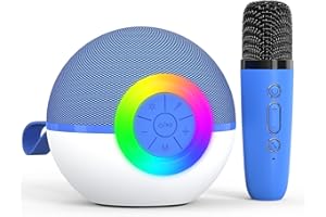 HEROANGE Karaoke Machine for Kids Adults, Toys with wireless microphone Mini Portable Bluetooth Speaker with 5 Voice Changing Effects & LED Light, Christmas Birthday Gifts for 4-12 Girls Boys (Blue-1 Mic)