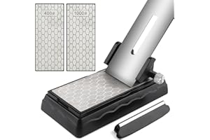 Kalolary Diamond Sharpening Stones with Honing Guide, Knife Sharpener Stone with Non-Slip Base for Chisels Planes Sharpening Stone Set Fine/Coarse Diamond Sharpening Plate with Angle Guide (400/1000)