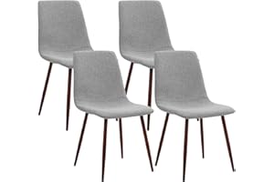 CangLong Set of 4 Dining Chairs Retro Upholstered Kitchen Chairs for Kitchen Dining Room, Modern Fabric Lounge Chairs with Metal Legs, Grey