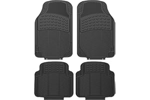 ZENO 4 Piece Universal Car Mats | Universal Floor Car Mats | Heavy Duty Rubber Mats | Non Slip All Weather Mats for SUVs, Vans, Trucks & Cars | Easy To Clean | Waterproof | Black