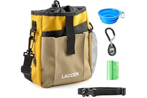 LACCEN Leckerlitasche für Hunde, Futterbeutel Hundetraining mit Kotbeutelspender und Clicker und Faltbarem Reisenapf, Verstellbarer Bund,Multifunktionaler Leckerlibeutel Hundezubehör