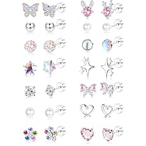 7 Paia Orecchini Bambina E Donna Anallergici – Set Con Cerchi Piccoli, Pendenti Cuore, Farfalla E Stella, In Acciaio Inox 316L E Zirconi, Confezione Regalo Rosa - 5