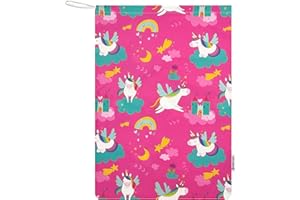 Panini Tessuti Sacchetto sacco Asilo per bambino e bambina porta indumenti sacco nanna cambio asilo sacca nido 100% Cotone 46x60 cm(Sacchetto Asilo 46 x 60 cm Unicorni e Arcobaleni)