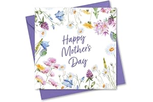 Kartka na Dzień Matki. Kartka dla mamy, wzór kwiatowy z pasującą kopertą. 150 x 150 mm. Przyjazna dla środowiska. Wydrukowano i zapakowany w Wielkiej Brytanii, przez Absolutely Yours.