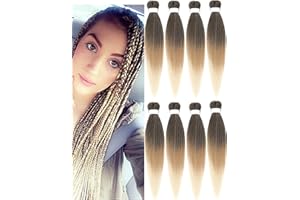 LDMY Pre-stretched Braiding Hair Extensions-8pcs 26Inch Braids Extensions Ombre Braun Blond Synthetic Kanekalon Kunsthaar Zum Einflechten 90g/pc