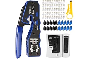 OKVNUO-TECH OKVNUO Alicates RJ45 CAT5 Comprobador Cables de Red CAT6 Kit de Herramientas Reparación y Prensador de Conectores Mantenimiento LAN Tester Pelacable Crimpadora 4P/6P/8P(Azul)