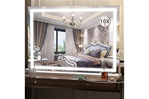 Hasipu Vanity Mirror with Lights, 80 x 58cm LED Makeup Mirror, Lighted Make up Mirrors with Dimmable 3 Modes, Touch Screen Control Vanity Mirrors Square White