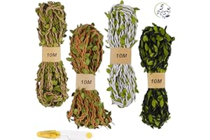 Nswayy 4pcs Cuerda Yute Gruesa,Cuerda de Cañamo Cuerda de Yute Natural con Hoias Cuerda de Hoja Verde Cuerda Yute Artificiales Accesorios de Decoración de Jardín Cuerda para DIY Decoración