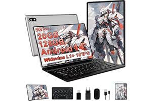 ‎UJJ Tablet Android 14 10 Zoll Ultraschnelles PC mit Widevine L1, 5G WiFi 6 Octa-Core | 20GB RAM + 128GB ROM (TF 1TB) | FHD IPS | Doppelkamera, GPS, BT 5.0,2025 Neueste Tablet mit Tastatur und Maus, Silber