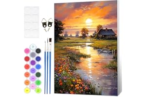Fumupe Landschaft Malen Nach Zahlen Erwachsene mit Rahmen, Malen Nach Zahlen Sonnenuntergang, Diy Set Erwachsene mit Pinseln und Acrylfarben Handgemalt Ölgemälde Leinwand für Home Décor, 20x30cm