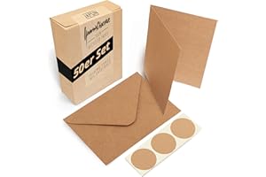 ‎JAPUN Japun - 50er Set blanko Falt-Karten inkl. Briefumschläge, Klapp-Karten zum gestalten, beschriften oder bedrucken - DIN A6 / C6 - braun
