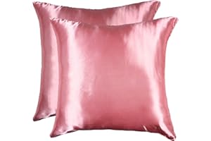 OSVINO Taie d'oreiller en Soie 65x65 Lot de 2 Housse Coussin Satinées Certifiée Oeko-TEX pour Cheveux et Peau avec Fermeture éclair Dissimulée Lisse Elégant Taie d'oreiller Carrée Maison Hôtel, Rose
