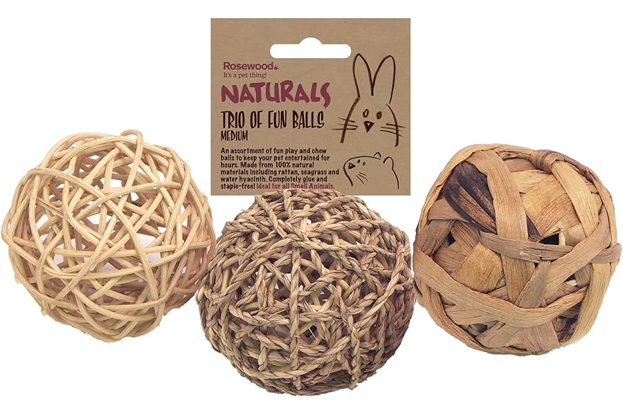 Rosewood Naturals Trio of Fun Balls, Small Animal Activity Toys, Natural Materials Hand Woven for Small Animals (1 x Pack of 3 Balls)