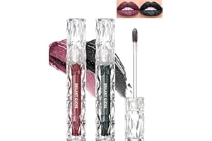 LESTPOLA 2Pcs Glitzer Lipgloss, Schwarz Rot Metallic Diamond Flüssiger Lippenstift, Glitter Schimmer Lip Gloss Langanhaltend Wasserdicht, Non-Stick Hochpigmentiert Lip Tint Gloss Makeup für Valentinstag-09+10
