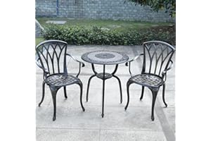 TangXiaoQi Gartenmöbel Set 3-teilig, Bistro-Set aus Aluminiumguss, Ornamentaler Tisch und 2 Stühle (bronzefarben)