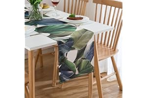 COZYFOUNDER Camino de Mesa Plantas Verdes Hoja de Banana Moderno Sala Camino de Mesa Lino Mantel Camino de Mesa Decoración Mesa de Comedor para Cocina De Fiesta de Boda Deco Exterior Primavera 40 x 140 CM