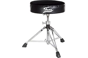 ‎FAME Fame D9000C Drum Stool, Sturdy Chrome-Plated Drum Stool, Double Braced Base, Round Fabric Seat, Solid Rotating Spindle, Height Adjustable 50-70 cm
