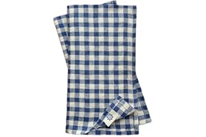Linen & Cotton Juego de 4 Servilletas de Tela a Cuadros Estella - 100% Lino, Blanco Azul (43 x 43 cm) Suaves Lavable Rústico para Hogar Mesa de Centro de Madera Restaurante Picnic Verano Pascua País