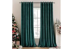 MIULEE Rideaux Velours Vert Foncé 200x245 CM Lot de 2, Luxurious Doux Semi-occultant Rideau à Oeillets, Rideau Thermique Isolant Anti Chaleur Velours pour Chambre, Opaque Rideaux Salon Moderne