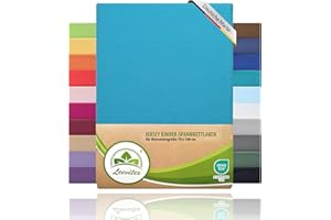 ‎LEEVITEX Premium Kinder Spannbettlaken leevitex® | 1er Set | Für Babybett & Kinderbett 70 x 140 cm | 100% hochwertige Mako-Jersey-Baumwolle | Öko Tex geprüft | Türkis