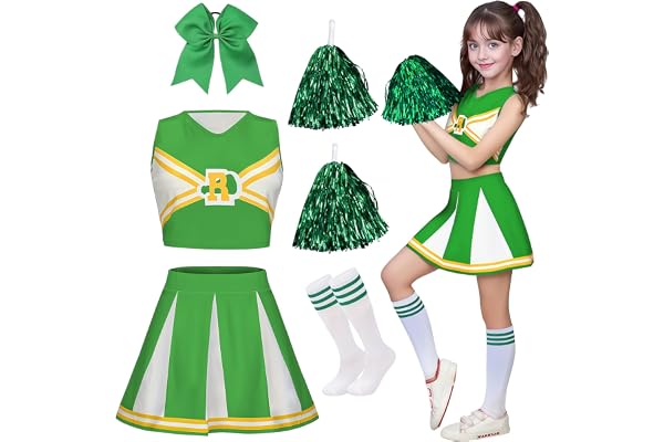 XFOZDM Deguisement Pompom Girl Enfant Deguisement Cheerleader Fille Costume Pom Pom Girl Fille Tenue de Pompom Uniforme avec Bandeau Pompons et Chaussettes pour Carnaval Halloween Fête