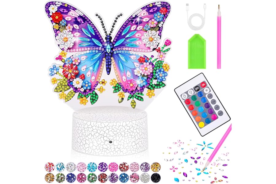 Gift for 6 7 5 8 9 Years Old Girls, Diamond Painting Arts and Crafts for Kids Age 7 8 9 10 11 12 Years Old Girl Gifts, DIY Butterfly Night Light Craft Birthday Presents Toys for 6-12 Girls Room Decor